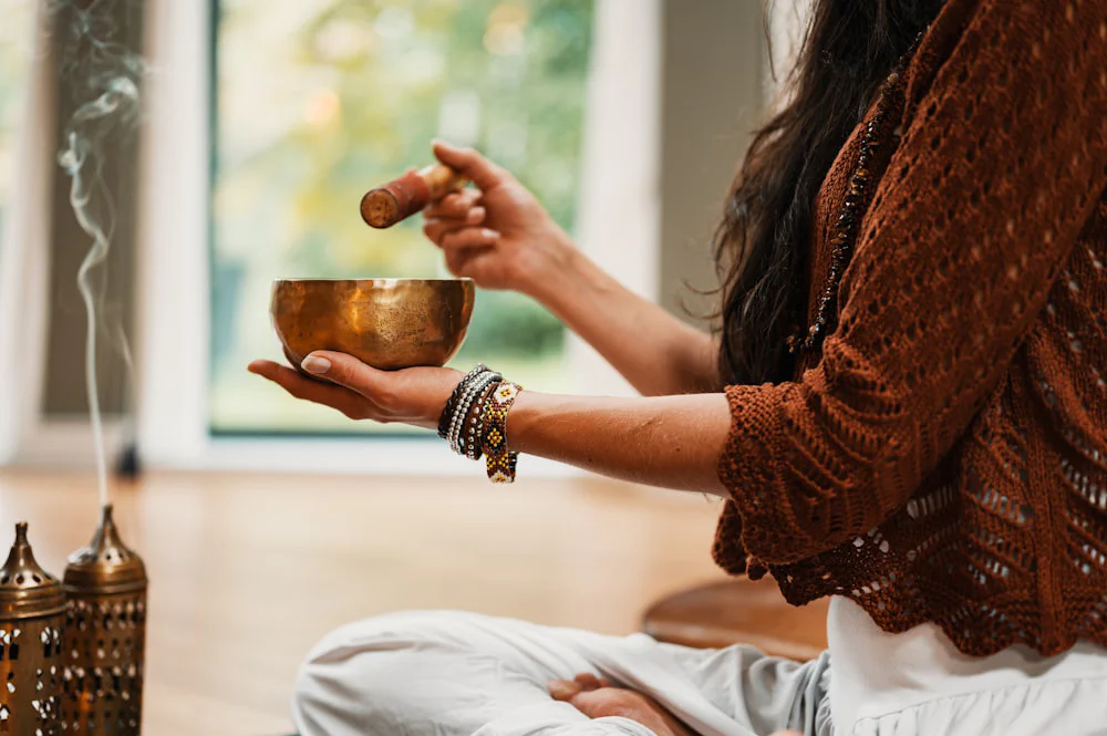 Peaceful meditation space with natural lighting